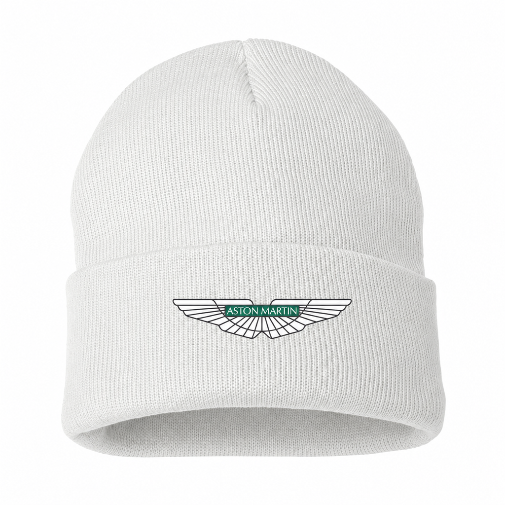 Men's Aston Martin Beanie Hat — White — clean front main