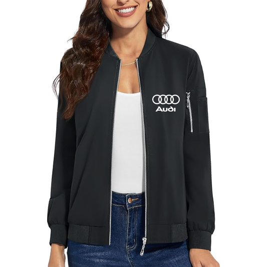 Women's Audi Car - Premium Bomber Jacket with Polished Detailing and Functional Sleeve Pocket - Modern Luxury Outerwear