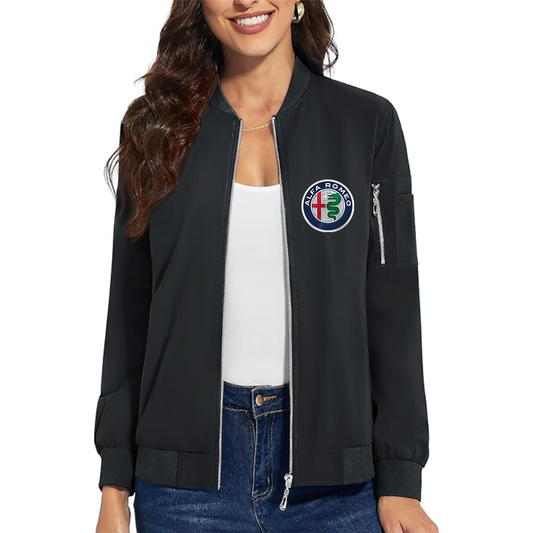 Women's Alfa Romeo Car - Premium Bomber Jacket with Polished Detailing and Functional Sleeve Pocket - Modern Luxury Outerwear