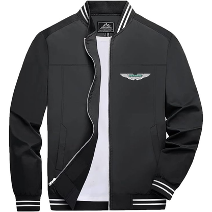 Men’s Aston Martin Car Lightweight Zip-Up Bomber Jacket with Ribbed Collar and Cuffs - Versatile Casual Outerwear