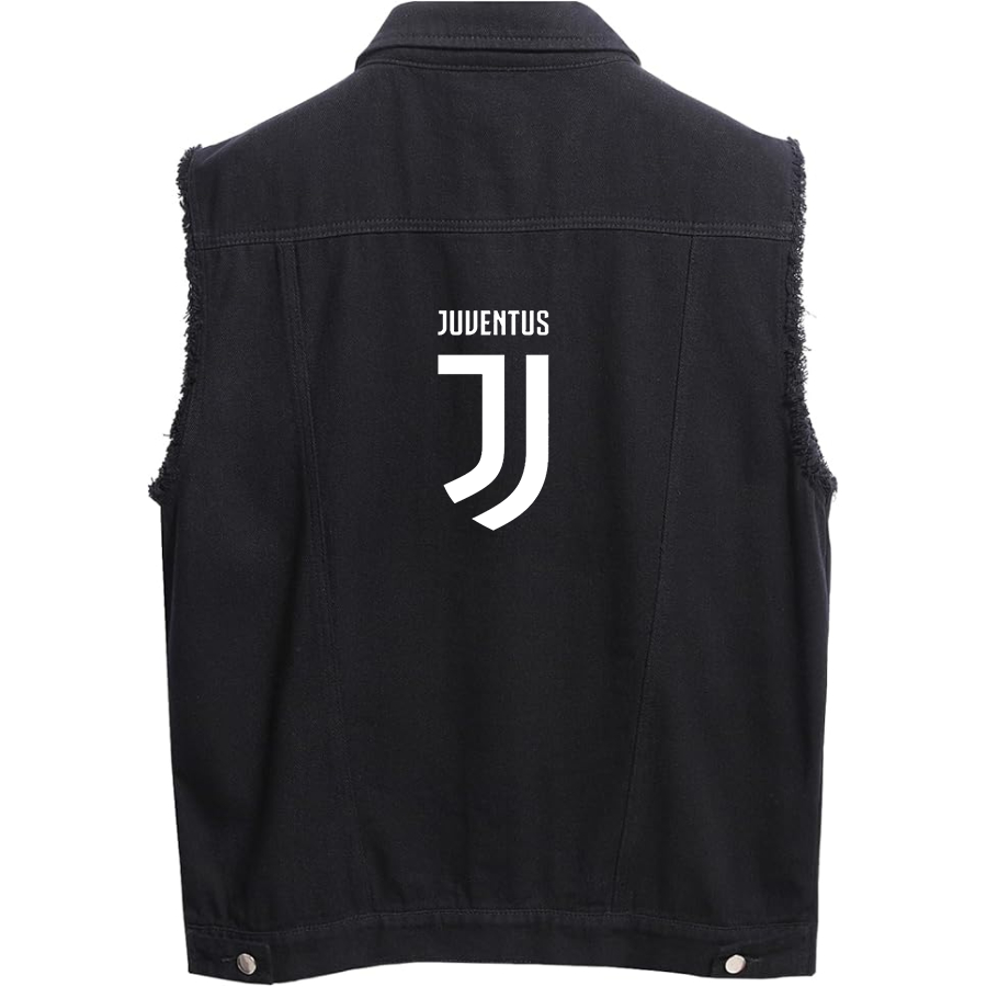 Men's Juventus Soccer - Sleeveless Distressed Denim Vest – Rugged Black Jean Jacket