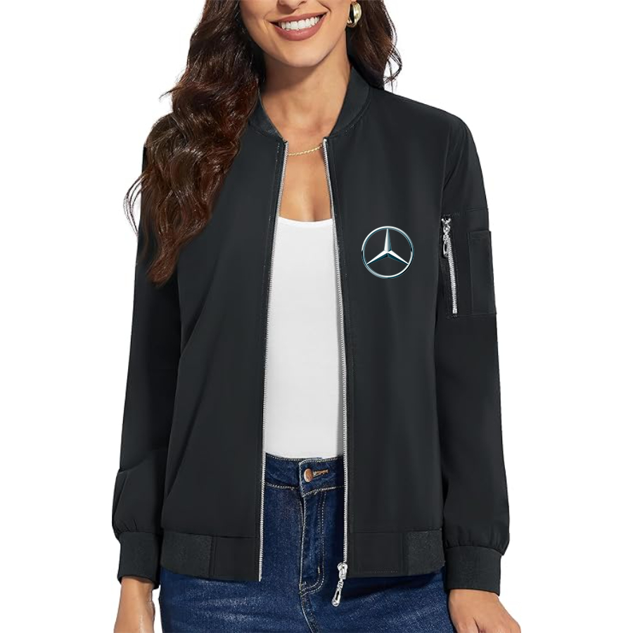 Women's Mercedes-Benz Car NEW - Premium Bomber Jacket with Polished Detailing and Functional Sleeve Pocket - Modern Luxury Outerwear