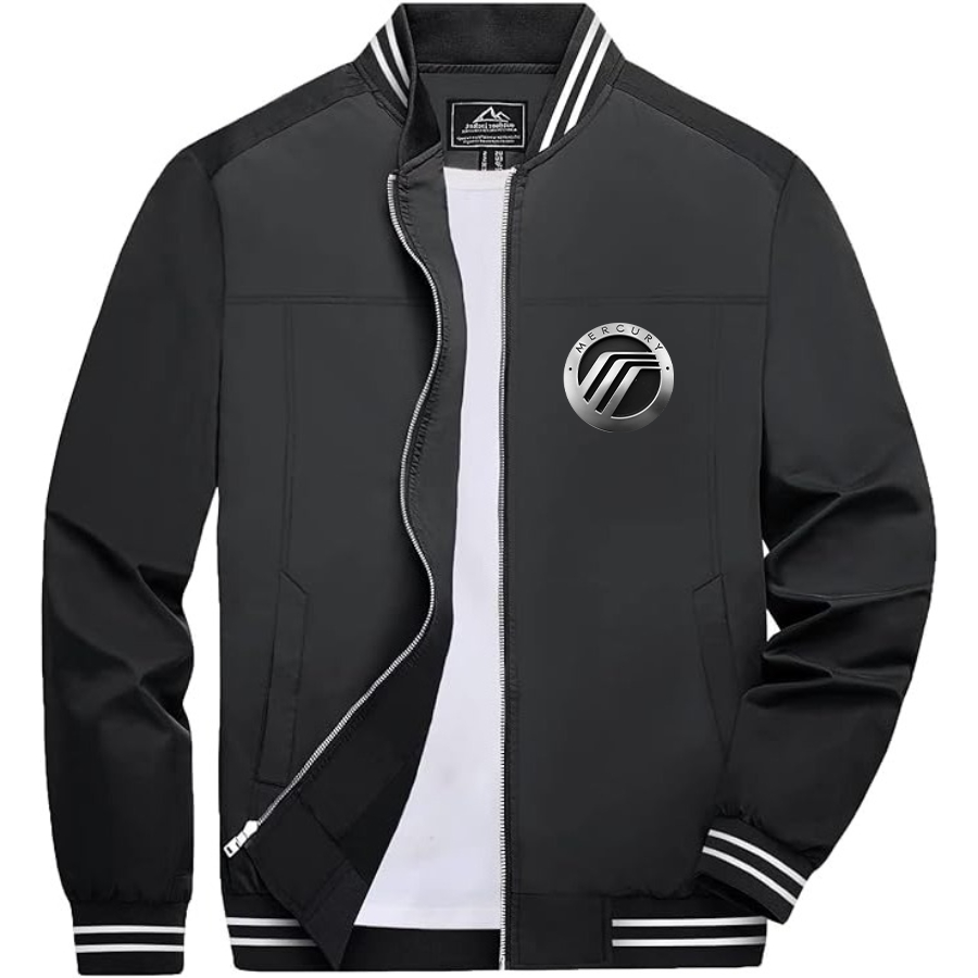 Men’s Mercury Car Lightweight Zip-Up Bomber Jacket with Ribbed Collar and Cuffs - Versatile Casual Outerwear