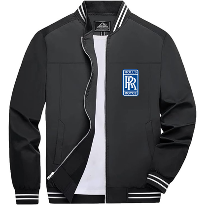 Men’s Rolls Royce Car Lightweight Zip-Up Bomber Jacket with Ribbed Collar and Cuffs - Versatile Casual Outerwear