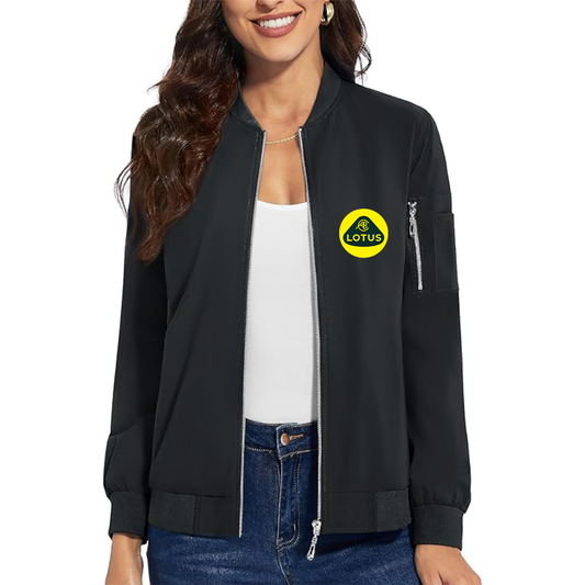 Women's Lotus Car - Premium Bomber Jacket with Polished Detailing and Functional Sleeve Pocket - Modern Luxury Outerwear