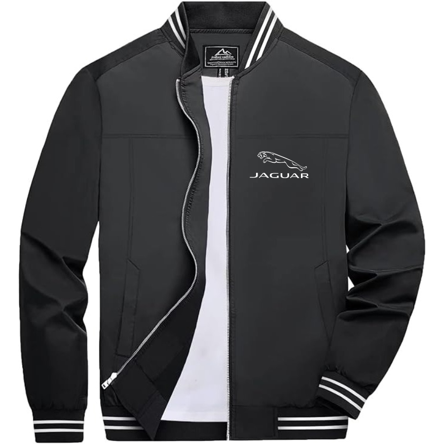 Men’s Jaguar Car Symbol Lightweight Zip-Up Bomber Jacket with Ribbed Collar and Cuffs - Versatile Casual Outerwear