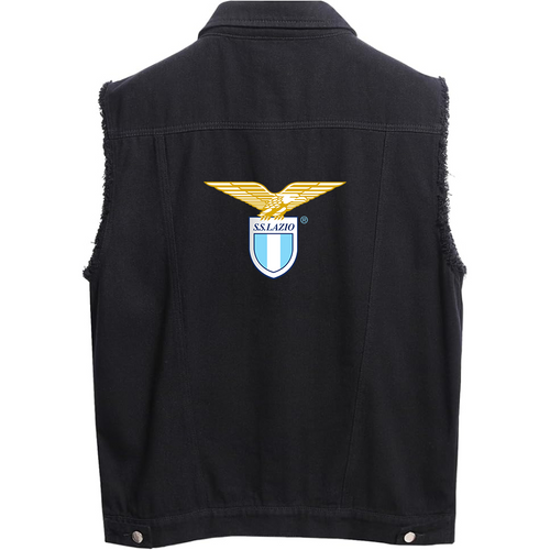 Men's Lazio FC - Sleeveless Distressed Denim Vest – Rugged Black Jean Jacket