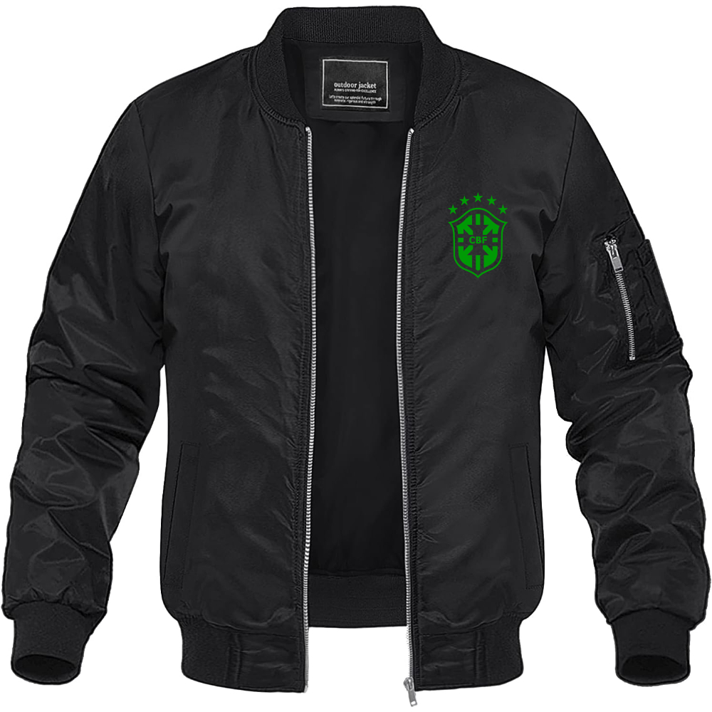 Men's Brazil Soccer Lightweight Bomber Jacket Windbreaker Softshell Varsity Jacket Coat