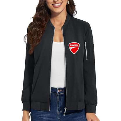 Women's Ducati Motorcycle - Premium Bomber Jacket with Polished Detailing and Functional Sleeve Pocket - Modern Luxury Outerwear