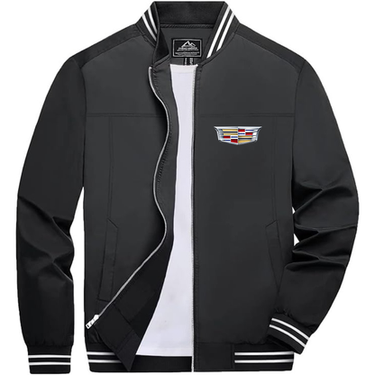 Men’s Cadillac Car Lightweight Zip-Up Bomber Jacket with Ribbed Collar and Cuffs - Versatile Casual Outerwear