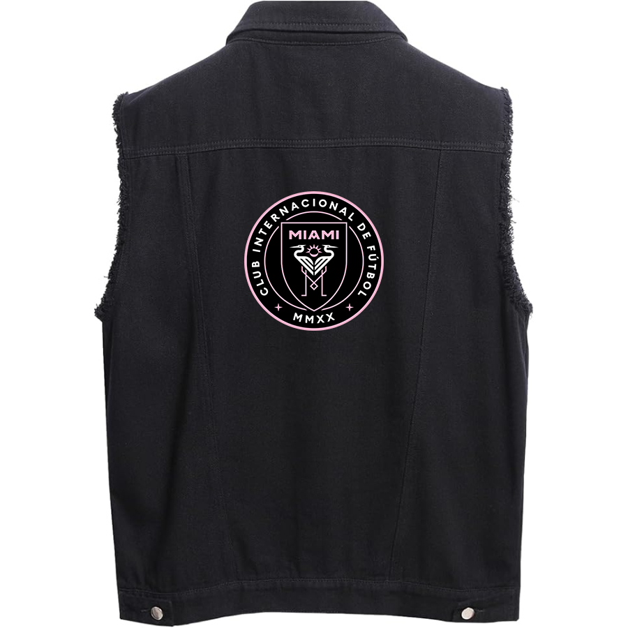 Men's Inter Miami FC - Sleeveless Distressed Denim Vest – Rugged Black Jean Jacket