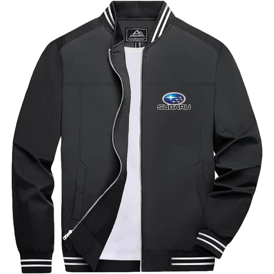 Men’s Subaru Car Lightweight Zip-Up Bomber Jacket with Ribbed Collar and Cuffs - Versatile Casual Outerwear