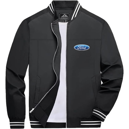 Men’s Ford Car Lightweight Zip-Up Bomber Jacket with Ribbed Collar and Cuffs - Versatile Casual Outerwear