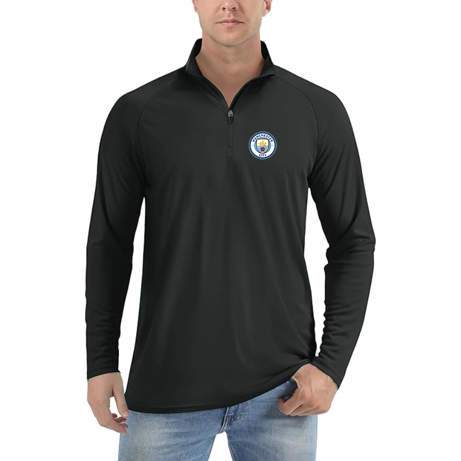 Men’s Manchester City Soccer - Lightweight Quarter-Zip Athletic Shirt – Long Sleeve Performance Wear