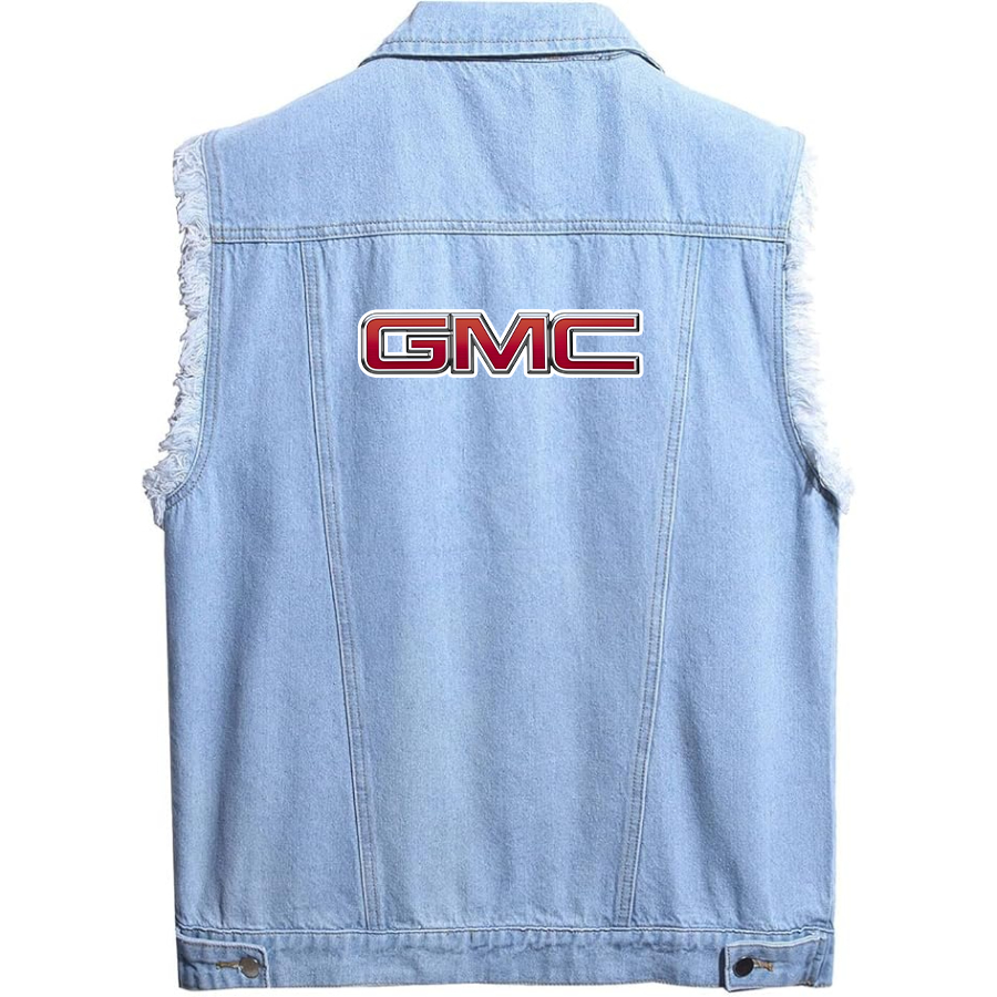 Men’s GMC Car - Sleeveless Distressed Denim Vest – Rugged Black Jean Jacket