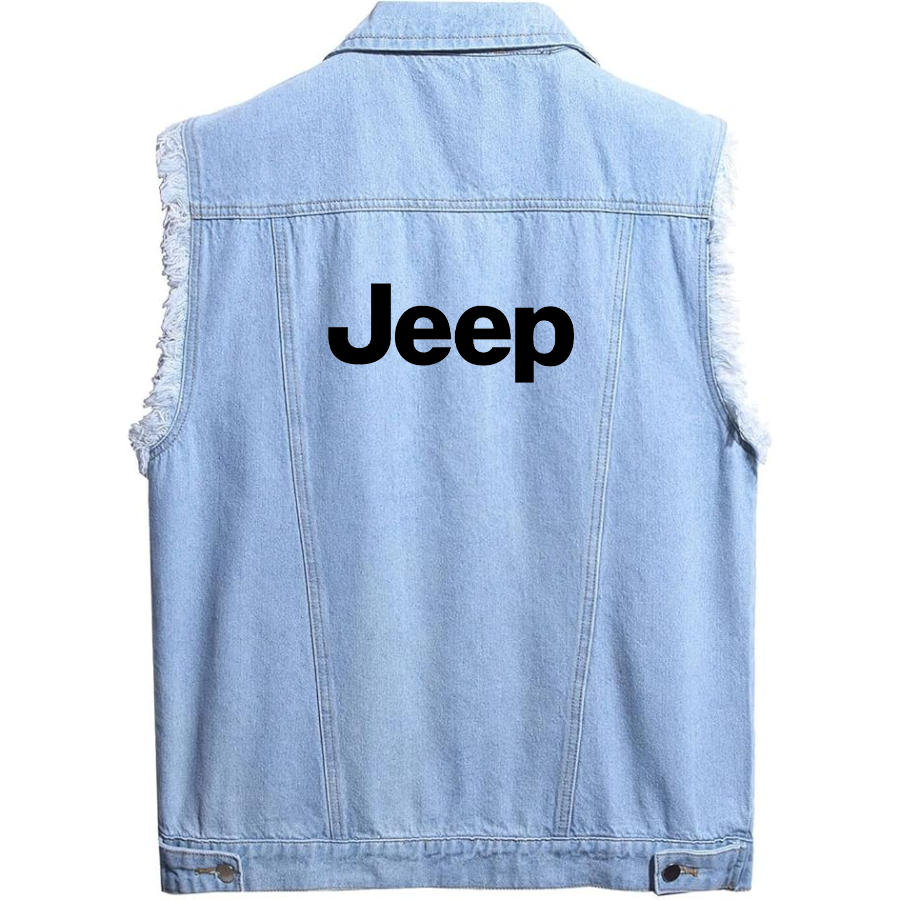 Men’s Jeep Car - Sleeveless Distressed Denim Vest – Rugged Black Jean Jacket