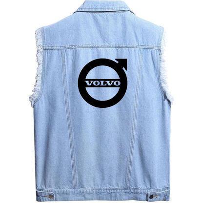 Men’s Volvo Car - Sleeveless Distressed Denim Vest – Rugged Black Jean Jacket