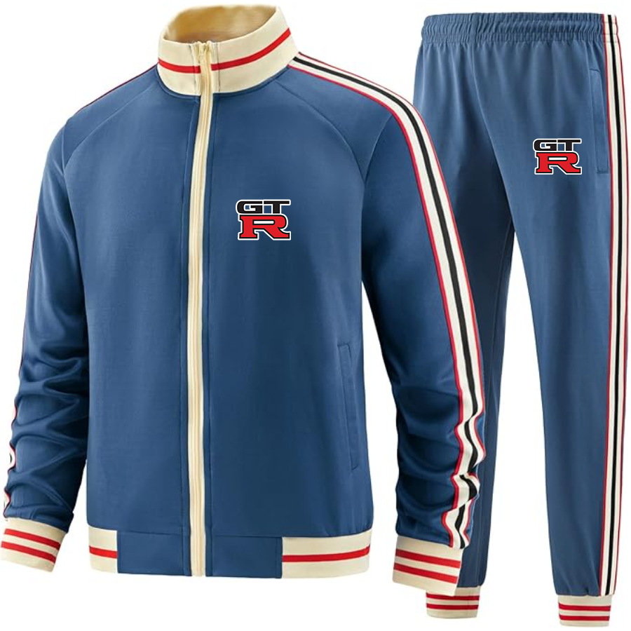 Men's GTR Car - Premium Two-Piece Designer Tracksuit with Bold Striped Accents and Zippered Front - Elevated Athletic Wear