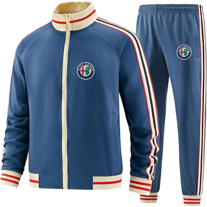 Men's Alfa Romeo Car- Premium Two-Piece Designer Tracksuit with Bold Striped Accents and Zippered Front - Elevated Athletic Wear