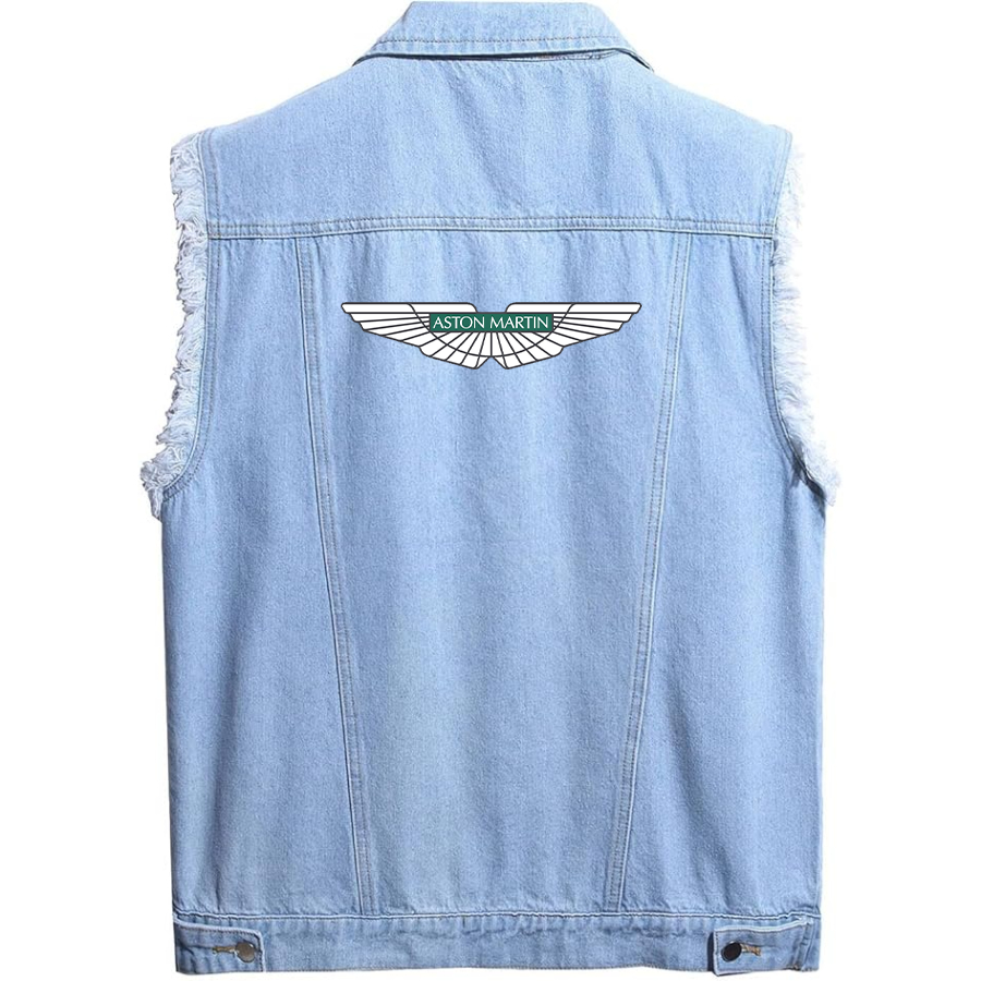 Men’s Aston Martin Car - Sleeveless Distressed Denim Vest – Rugged Black Jean Jacket