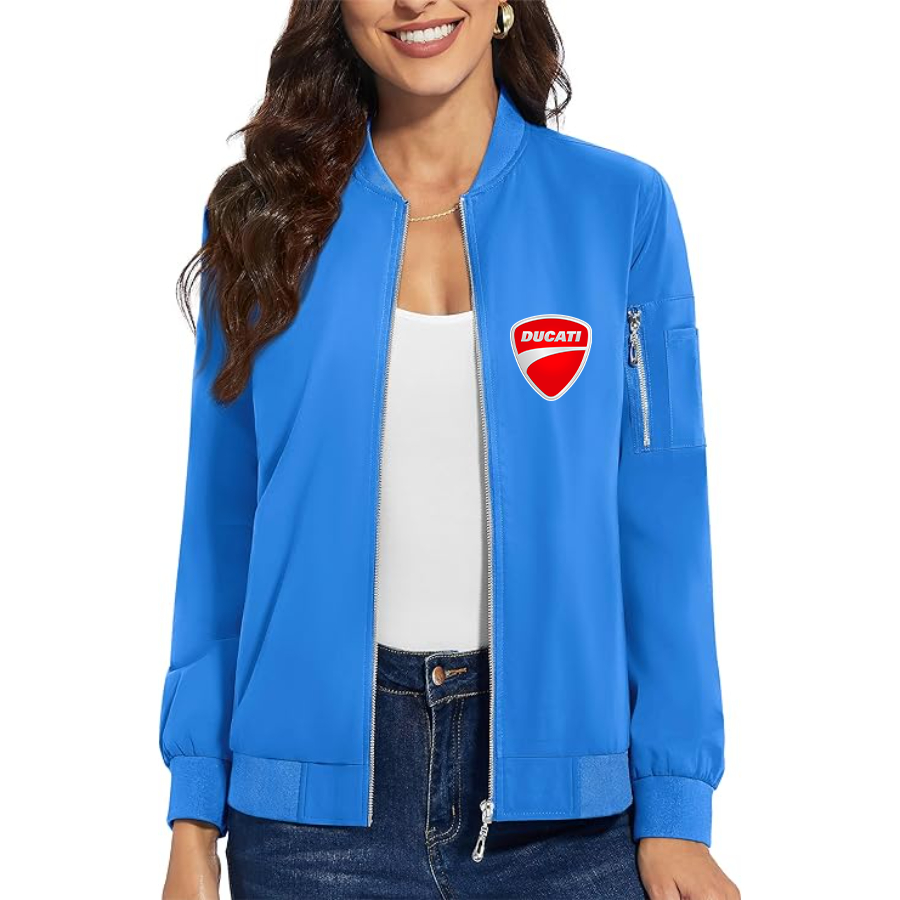 Women's Ducati Motorcycle - Premium Bomber Jacket with Polished Detailing and Functional Sleeve Pocket - Modern Luxury Outerwear