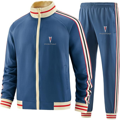 Men's Pontiac Car - Premium Two-Piece Designer Tracksuit with Bold Striped Accents and Zippered Front - Elevated Athletic Wear