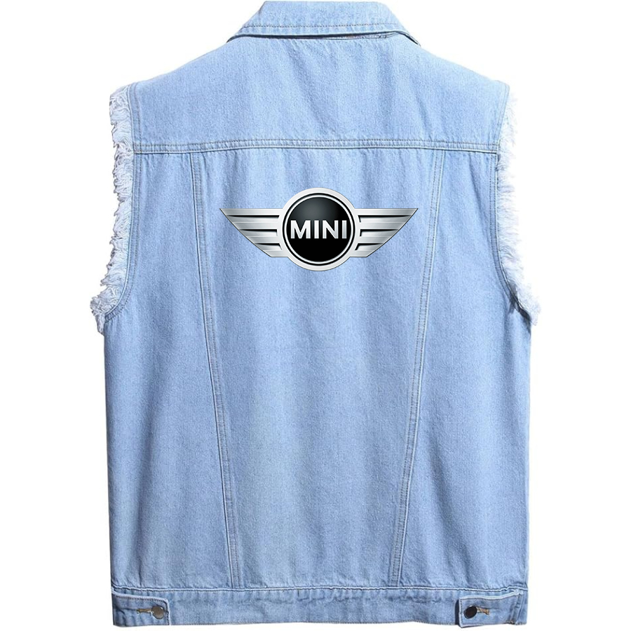 Men’s Mini Cooper Car NEW - Sleeveless Distressed Denim Vest – Rugged Black Jean Jacket