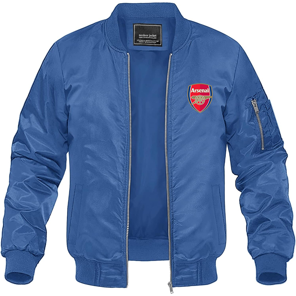 Men's Arsenal Soccer Lightweight Bomber Jacket Windbreaker Softshell Varsity Jacket Coat