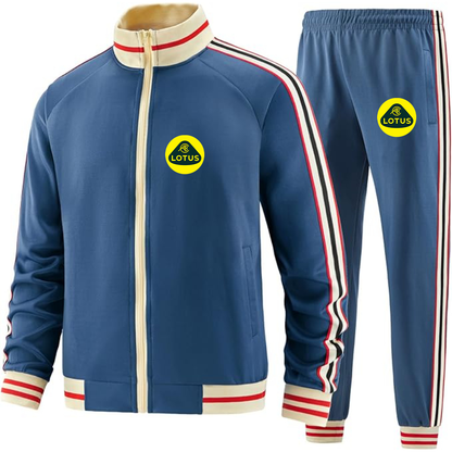 Men's Lotus Car - Premium Two-Piece Designer Tracksuit with Bold Striped Accents and Zippered Front - Elevated Athletic Wear