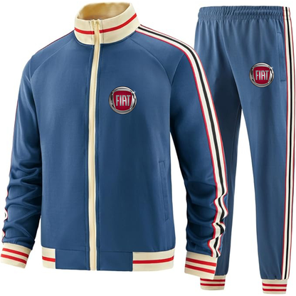 Men's Fiat Car - Premium Two-Piece Designer Tracksuit with Bold Striped Accents and Zippered Front - Elevated Athletic Wear