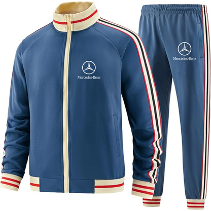 Men's Mercedes-Benz Luxury Car - Premium Two-Piece Designer Tracksuit with Bold Striped Accents and Zippered Front - Elevated Athletic Wear