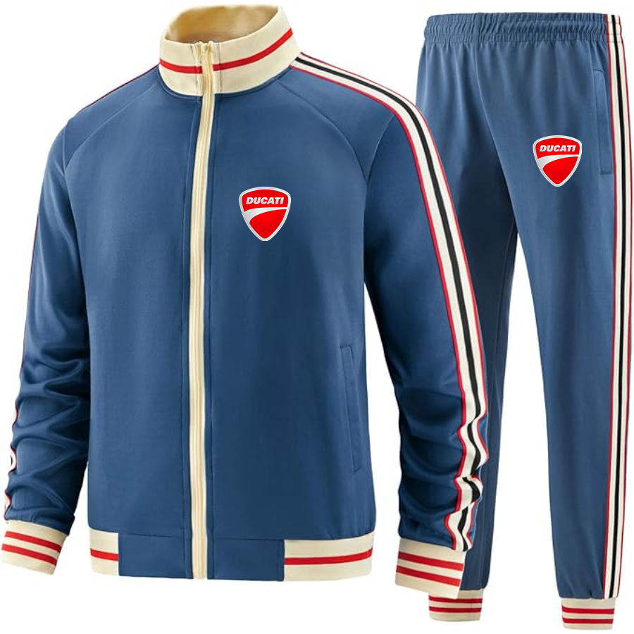 Men's Ducati Motorcycle - Premium Two-Piece Designer Tracksuit with Bold Striped Accents and Zippered Front - Elevated Athletic Wear