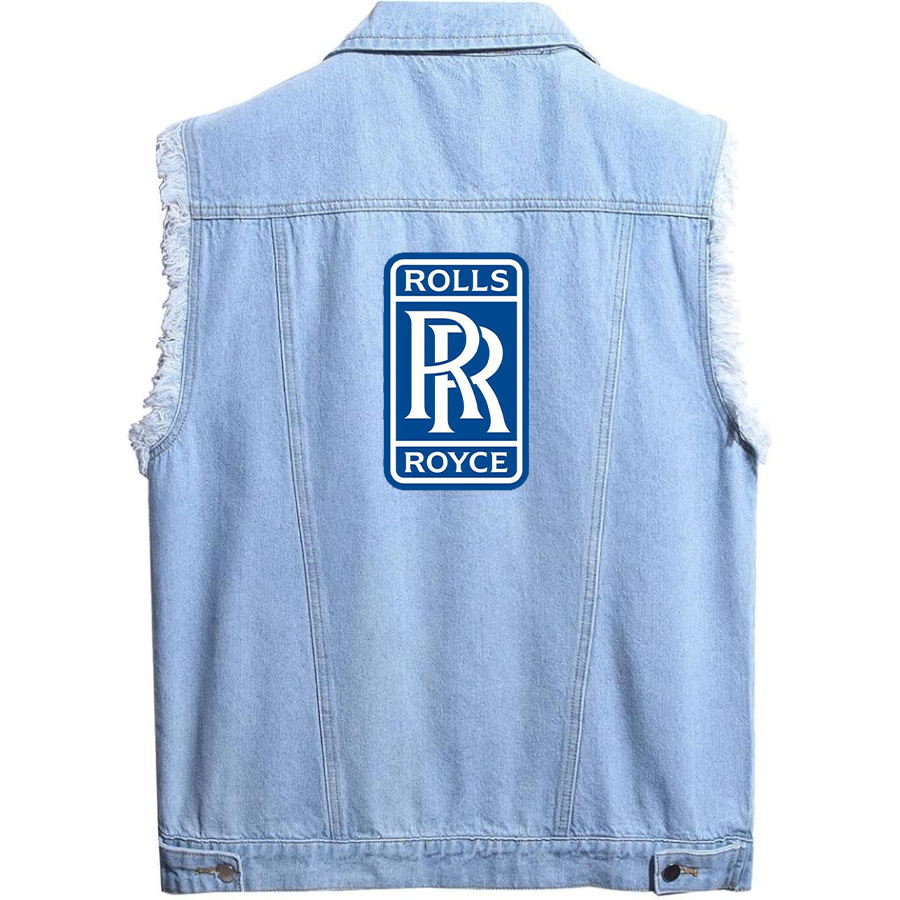 Men’s Rolls Royce Car - Sleeveless Distressed Denim Vest – Rugged Black Jean Jacket