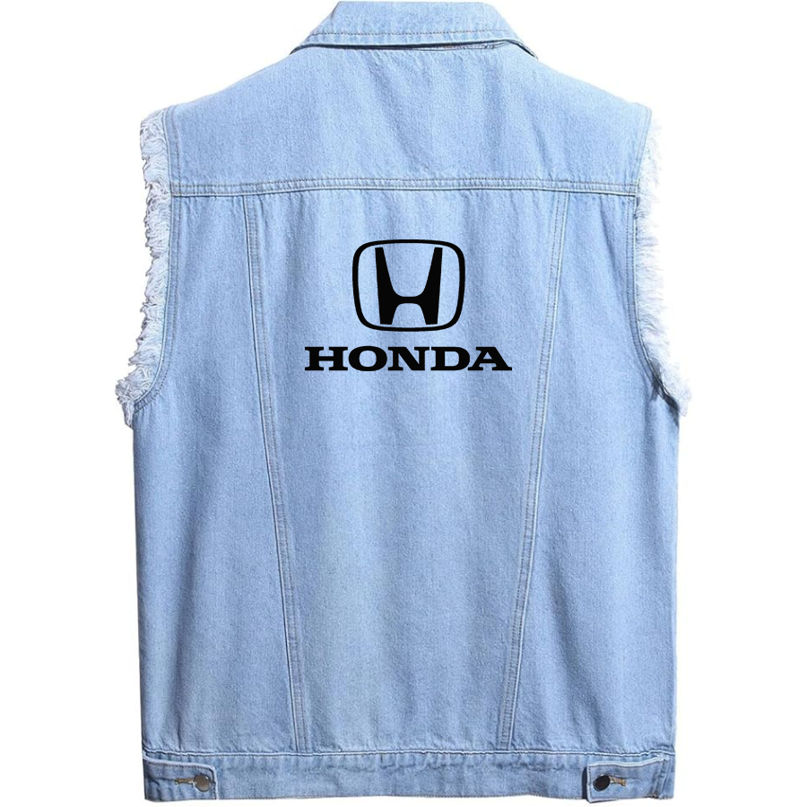 Men’s Honda Motorsport - Sleeveless Distressed Denim Vest – Rugged Black Jean Jacket