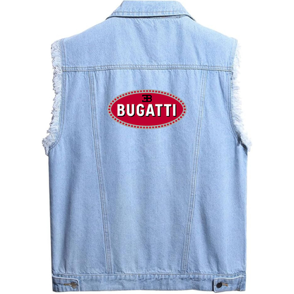 Men’s Bugatti Car - Sleeveless Distressed Denim Vest – Rugged Black Jean Jacket