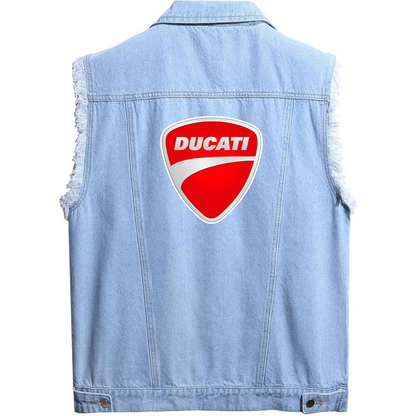 Men’s Ducati Motorcycle - Sleeveless Distressed Denim Vest – Rugged Black Jean Jacket