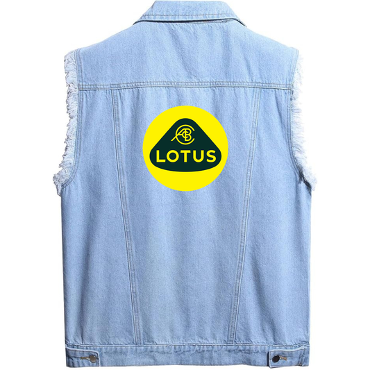 Men’s Lotus Car - Sleeveless Distressed Denim Vest – Rugged Black Jean Jacket