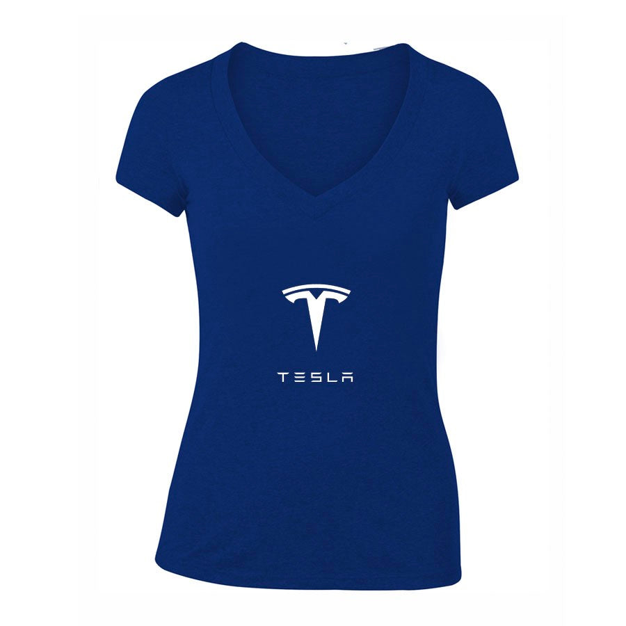 Women's Tesla Motorsports Car V-Neck T-Shirt