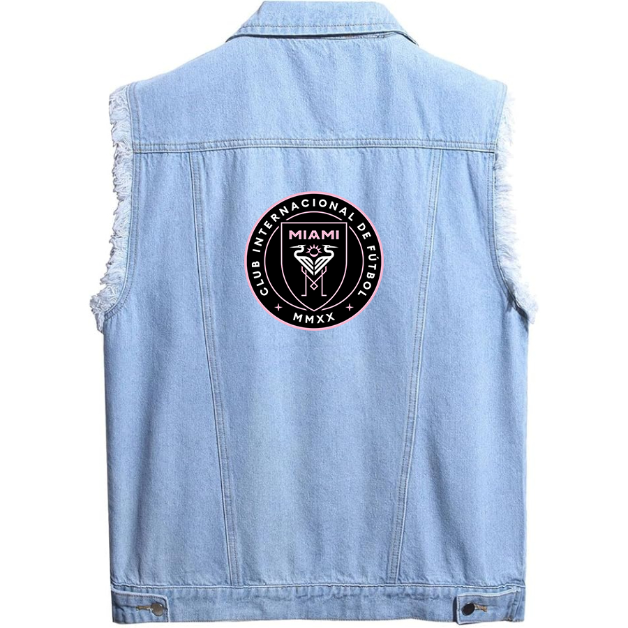 Men's Inter Miami FC - Sleeveless Distressed Denim Vest – Rugged Black Jean Jacket