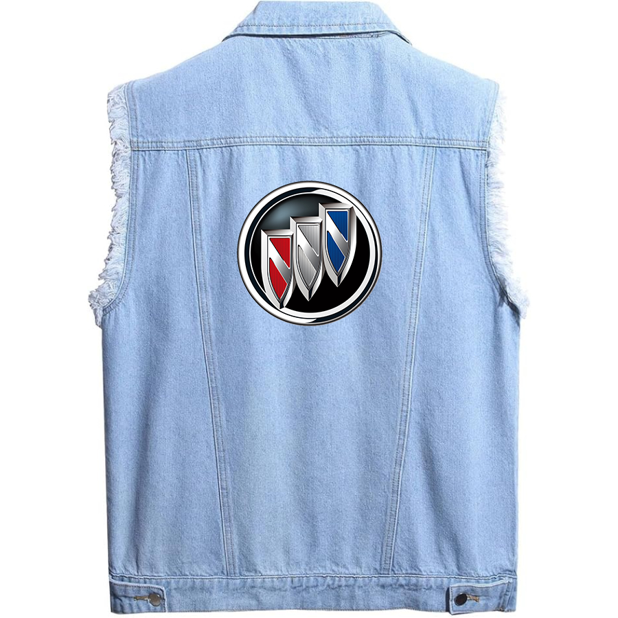 Men’s Buick Car - Sleeveless Distressed Denim Vest – Rugged Black Jean Jacket