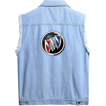 Men’s Buick Car - Sleeveless Distressed Denim Vest – Rugged Black Jean Jacket