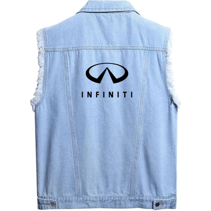 Men’s Infiniti Luxury Car - Sleeveless Distressed Denim Vest – Rugged Black Jean Jacket