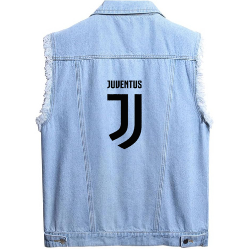Men's Juventus Soccer - Sleeveless Distressed Denim Vest – Rugged Black Jean Jacket