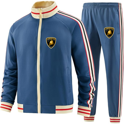 Men's Lamborghini Car - Premium Two-Piece Designer Tracksuit with Bold Striped Accents and Zippered Front - Elevated Athletic Wear