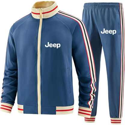 Men's Jeep Car - Premium Two-Piece Designer Tracksuit with Bold Striped Accents and Zippered Front - Elevated Athletic Wear