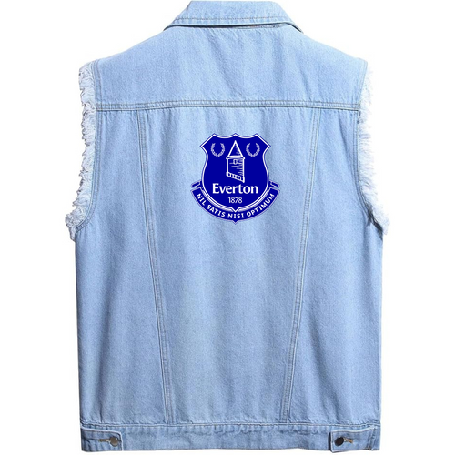 Men's  Everton FC- Sleeveless Distressed Denim Vest – Rugged Black Jean Jacket