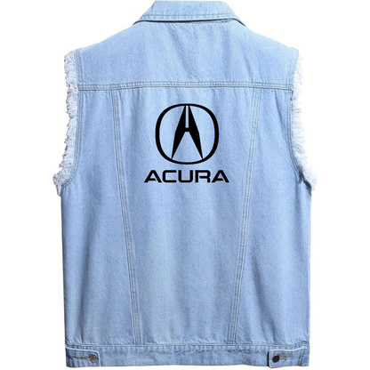 Men’s Acura Car - Sleeveless Distressed Denim Vest – Rugged Black Jean Jacket