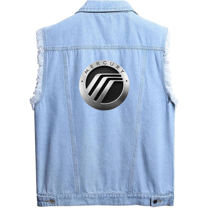 Men’s Mercury Car - Sleeveless Distressed Denim Vest – Rugged Black Jean Jacket