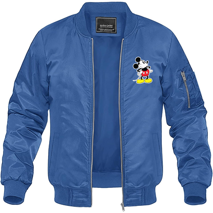 Men's Mickey Mouse Cartoon Lightweight Bomber Jacket Windbreaker Softshell Varsity Jacket Coat