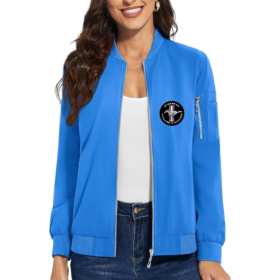 Women's Ford Mustang Motorsport Supercars - Premium Bomber Jacket with Polished Detailing and Functional Sleeve Pocket - Modern Luxury Outerwear